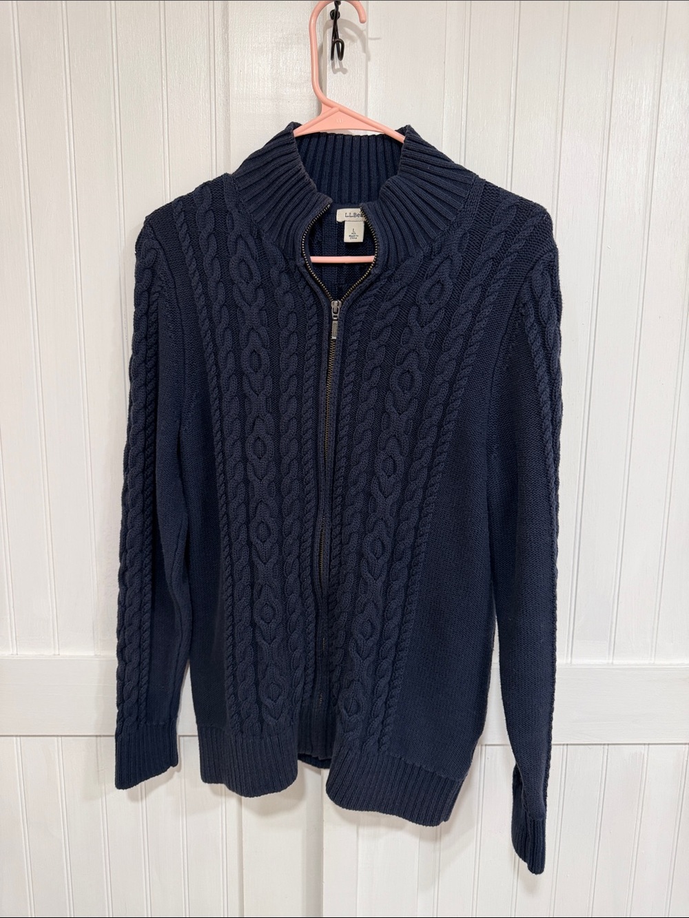 L.L. Bean Navy Cable full Zip Cardigan size L